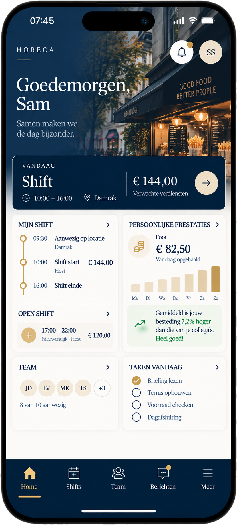 Horeca-app voor teamleden op een iPhone